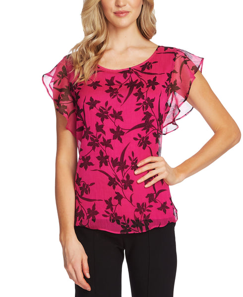 Vince Camuto Printed Flutter Sleeve Top